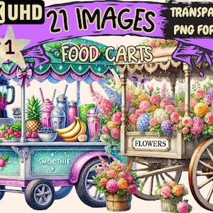 Food Carts Clipart - 21 PNG Street Vendor Illustrations, Tasty Culinary Art, Instant Digital Download, Unlimited Commercial Use for Crafts