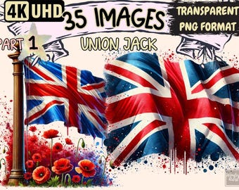 Union Jack Clipart – British Flag PNG Graphics, Patriotic Illustrations (Digital Download)