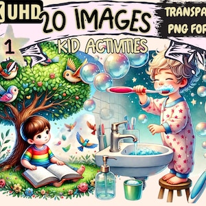 Kid Activities Clipart - 20 PNG Children’s Graphics, Activity Printables, Instant Digital Download, Unlimited Commercial Use for Crafts