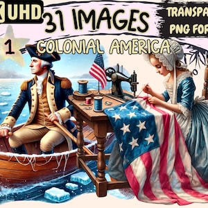 Colonial Clipart - 31 PNG Historical Illustrations Reflecting Colonial Era Style, Instant Digital Download, Unlimited Commercial Use Crafts