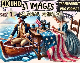 Colonial Clipart – 31 PNG Historical Illustrations (Digital Download)