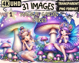 Magical Garden Fairies Clipart – 31 PNG Graphics, Commercial Use (Digital Download)