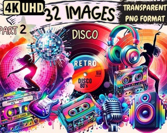 Retro Disco PNG Clipart – 70s Graphics, Commercial Use (Digital Download)