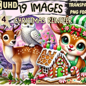 Christmas Reindeer (P4) Clipart - 19 PNG Festive Reindeer Graphics, Holiday Printables, Instant Digital Download, Unlimited Commercial Use