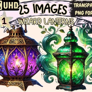 Wizard Lanterns Clipart – 25 PNG Magical Illustrations (Digital Download)