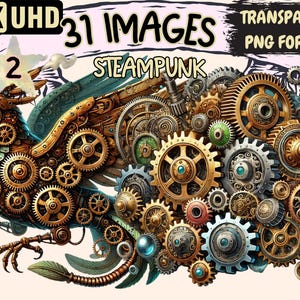 Steampunk (P2) Clipart - 31 Adorable Victorian Graphics, Mechanical Art Printables, Instant Digital Download, Unlimited Commercial Use
