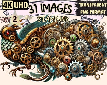 Steampunk Clipart – 31 Victorian Mechanical PNG Graphics (Digital Download)