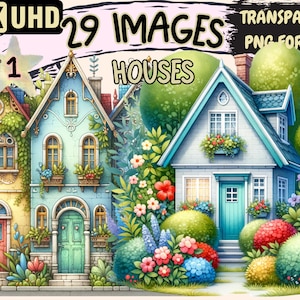 Houses Clipart - 29 PNG Cozy House Graphics, Home-Themed Printables, Instant Digital Download, Unlimited Commercial Use for Crafts & Designs