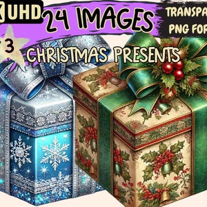 Christmas Presents (P3) Clipart - 24 PNG Festive Gift Illustrations, Holiday Art, Instant Digital Download, Unlimited Commercial Use Crafts