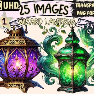 Wizard Lanterns Clipart - 25 PNG Magical Lantern Illustrations, Enchanted Wizardry Art, Instant Digital Download, Unlimited Commercial Use