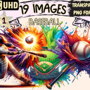 Baseball Clipart - 19 PNG Dynamic Baseball Graphics, Sport Printables, Instant Digital Download, Unlimited Commercial Use for Crafts Designs