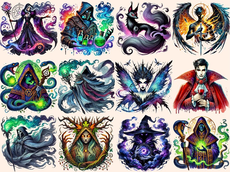 Fantasy Villains Clipart – Dark Magic PNG Graphics, Mythical Characters (Digital Download) bild 3