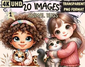 Animal Hugs Clipart Bundle - 20 PNG Adorable Pet Graphics, Cute Animal Love Printables, Instant Digital Download, Unlimited Commercial Use