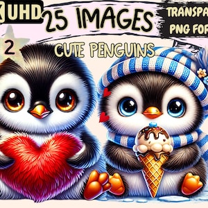 Cute Penguins (P2) Clipart - 25 PNG Adorable Penguin Illustrations, Winter-Themed Art, Instant Digital Download, Unlimited Commercial Use