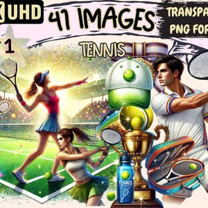 Tennis Clipart - 41 PNG Sport Illustrations, Athletic Tennis Players Art, Instant Digital Download, Unlimited Commercial Use for Crafts
