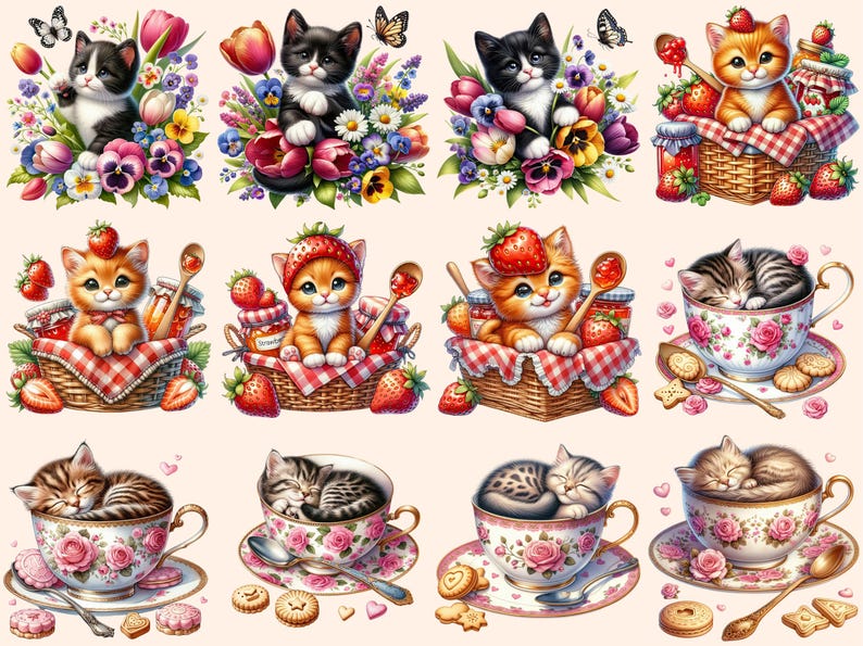 Kittens Clipart - 91 PNG Adorable Kitten Graphics, Cute Cat Printables, Instant Digital Download, Unlimited Commercial Use Crafts Designs image 4