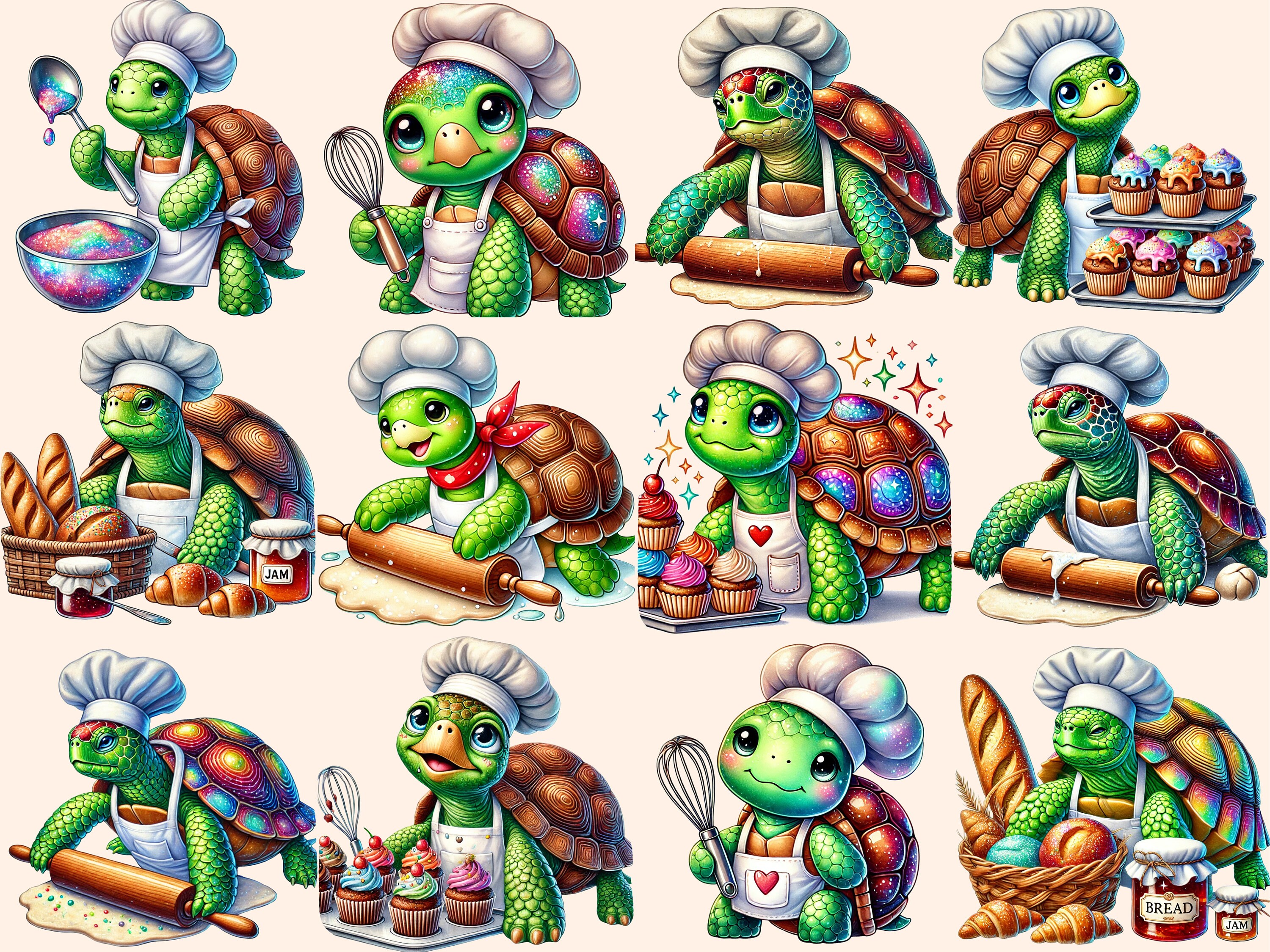 Turtle Chefs Clipart – 18 PNG Culinary Illustrations (digital Download ...