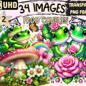 Frog Couples (P2) Clipart - 34 PNG Romantic Frog Illustrations, Relationship Love Art, Instant Digital Download, Unlimited Commercial Use