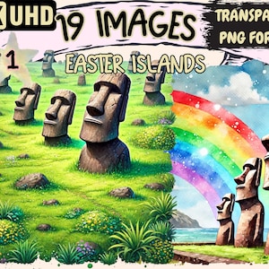 Easter Islands Clipart - 19 PNG Moai Statue Graphics, Tropical Island Printables, Instant Digital Download, Unlimited Commercial Use Crafts