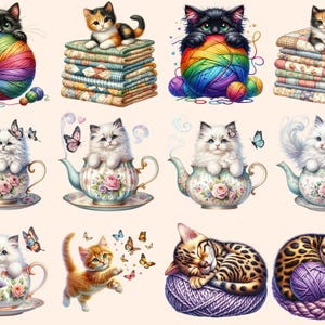 Kittens Clipart - 91 PNG Adorable Kitten Graphics, Cute Cat Printables, Instant Digital Download, Unlimited Commercial Use Crafts Designs image 6
