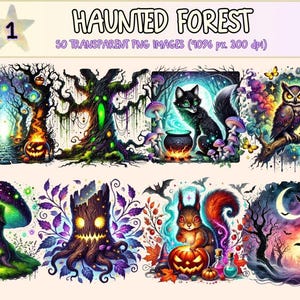 Haunted Forest Clipart – 50 Spooky Halloween PNG Graphics (Digital Download)