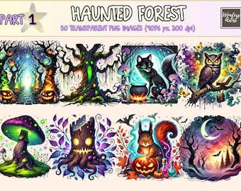 Haunted Forest Clipart – 50 Spooky Halloween PNG Graphics (Digital Download)