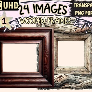 Wooden Frames (P1) Clipart - 24 PNG Rustic Frame Illustrations, Natural and Vintage Art, Instant Digital Download, Unlimited Commercial Use