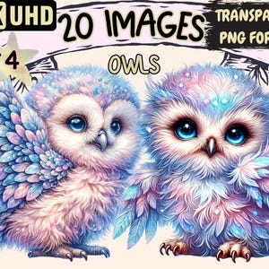 Owls (P4) Clipart - 20 PNG Nocturnal Bird Illustrations, Cute Adorable Owl Art, Instant Digital Download, Unlimited Commercial Use Crafts