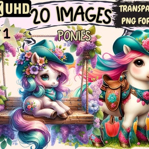 Ponies Clipart - 20 PNG Adorable Pony Graphics, Cute Horse Printables, Instant Digital Download, Unlimited Commercial Use Crafts & Designs