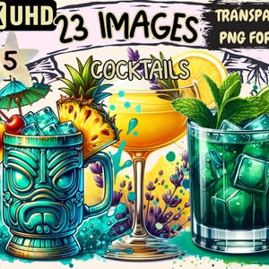 Cocktails (P5) Clipart - 23 PNG Vibrant Cocktail Graphics, Tasty Drink Printables, Instant Digital Download, Unlimited Commercial Use Crafts
