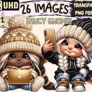 Fancy Gnomes Clipart - 26 PNG Modern Glam Girls Gnome Graphics, Girlboss Gnomes Printables, InstantDigital Download,Unlimited Commercial Use