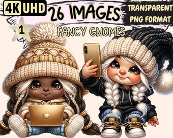 Fancy Gnomes Clipart - 26 PNG Modern Glam Girls Gnome Graphics, Girlboss Gnomes Printables, InstantDigital Download,Unlimited Commercial Use