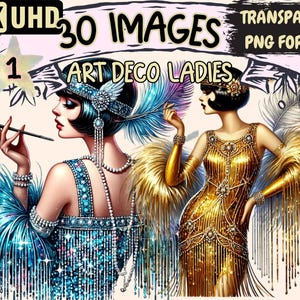 Art Deco Ladies Clipart - 30 PNG Glamorous 1920s Style Illustrations, Vintage Fashion Art, Instant Digital Download,Unlimited Commercial Use