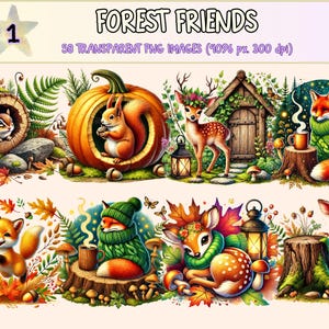 Forest Friends Clipart - 58 PNG Woodland Animal Graphics, Cute Nature Printable Illustrations, Instant Digital Download, Commercial Use