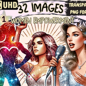 Women Empowerment Clipart - 32 PNG Inspirational Illustrations, Strength Art, Instant Digital Download, Unlimited Commercial Use for Crafts