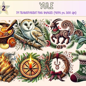 Yule (P2) Clipart - 24 PNG Winter Solstice Graphics, Festive Pagan Holiday Printable Illustrations, Instant Digital Download, Commercial Use
