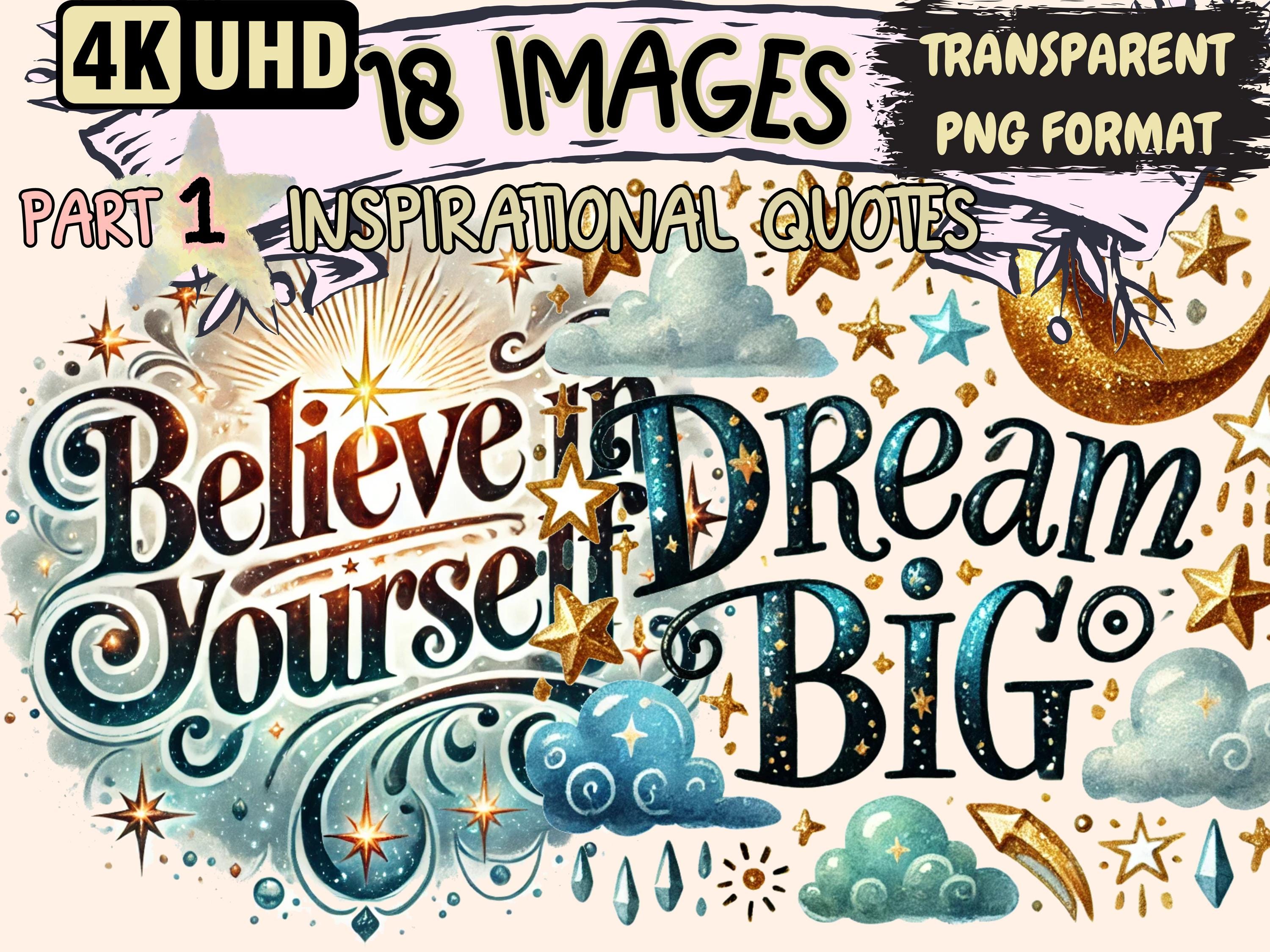 Inspirational Quotes Clipart - 18 PNG Motivational Phrase Illustrations, Positive Art, Instant Digital Download, Unlimited Commercial Use