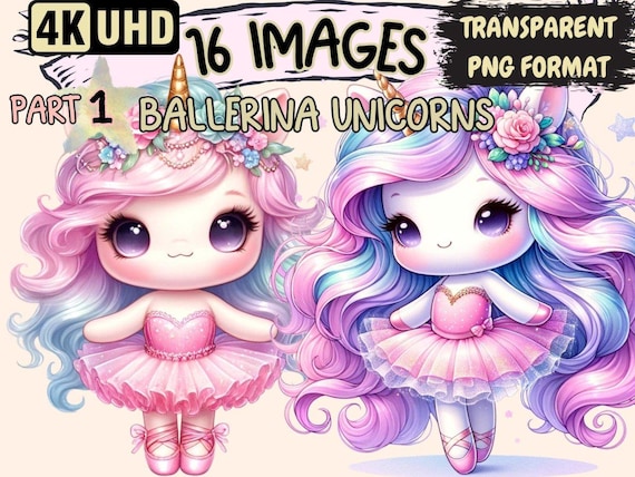 Ballerina Unicorn Clipart – 16 PNG Graphics, Ballet Theme (Digital Download)
