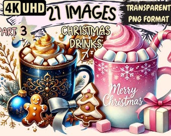 Christmas Drinks Clipart – Festive Holiday Beverage Illustrations (PNG Digital Download)
