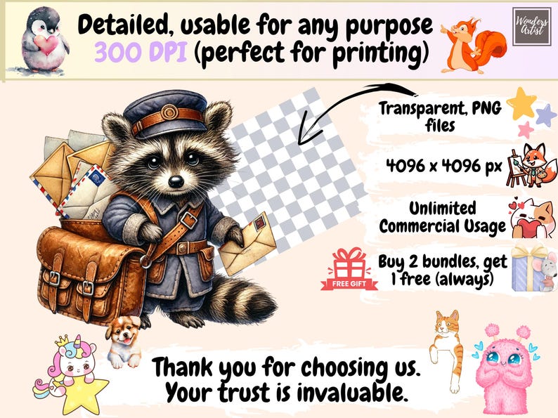 Animal Mail (P1) Clipart - 22 PNG Cute Animal Graphics, Envelope ...