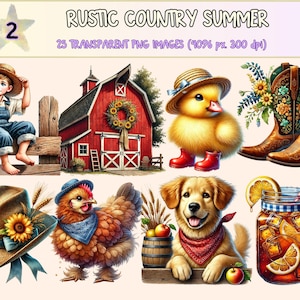 Rustic Country Summer (P2) Clipart - 23 PNG Farmhouse Seasonal Graphics, Country Print Illustrations,Instant Digital Download,Commercial Use