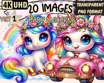 Baby Unicorns Clipart – 20 PNG Graphics, Commercial Use (Digital Download)