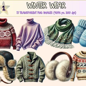 Winter Wear (P1) Clipart - 21 PNG Cozy Clothing Graphics, Cold Weather Seasonal Outfit Illustrations,Instant Digital Download,Commercial Use