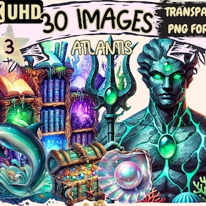 Atlantis (P3) Clipart - 30 PNG Mythical Underwater City Illustrations, Fantasy Ocean Art, Instant Digital Download, Unlimited Commercial Use