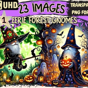 Eerie Forest Gnomes Clipart - 23 PNG Spooky Woodland Gnome Illustrations, Halloween Art, Instant Digital Download, Unlimited Commercial Use