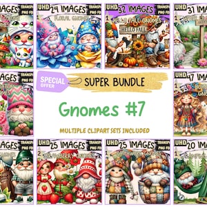 Gnomes #7 SUPER BUNDLE - 27 Clipart Bundles Inside, Cute Whimsical Gnome Graphics, Mega Promo Clipart, Digital Download, Commercial Use