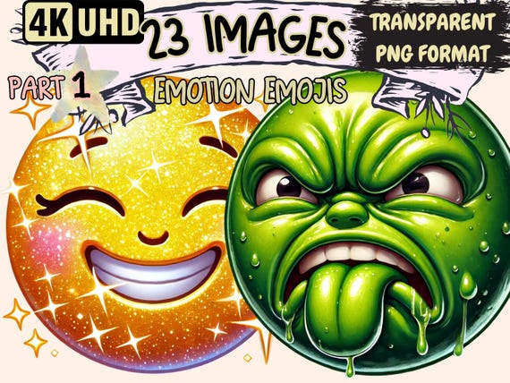 Emotion Emojis Clipart – 23 Expressive PNG Illustrations (Digital Download)