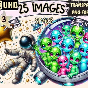 Space (P3) Clipart - 25 PNG Cosmic Adorable Graphics, Outer Space Printables, Instant Digital Download, Unlimited Commercial Use for Crafts