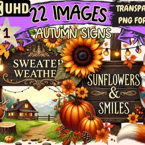 Autumn Signs Clipart - 22 PNG Fall-Themed Sign Illustrations, Seasonal Art, Instant Digital Download, Unlimited Commercial Use for Crafts