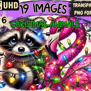 Christmas Animals (P6) Clipart - 19 PNG Festive Animal Illustrations, Holiday Art, Instant Digital Download, Unlimited Commercial Use Crafts
